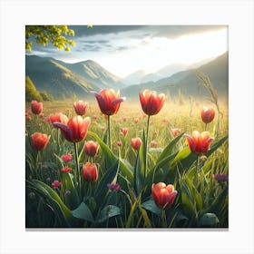 Tulips In The Meadow Canvas Print