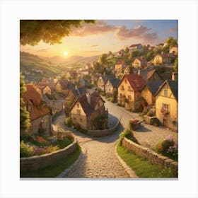 Village At Sunset City art print 2 Canvas Print