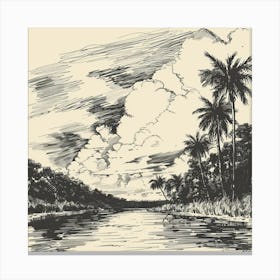 Palm Trees On A River Canvas Print