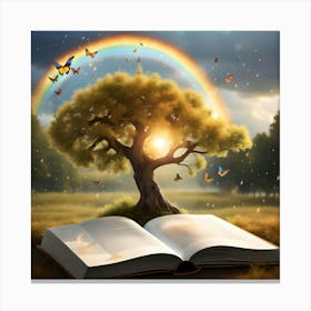 Rainbow Book Tree Canvas Print