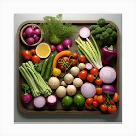 Fresh Vegetables On A Wooden Tray Canvas Print