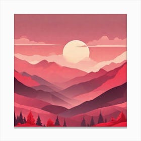 Misty mountains background in red tone 81 Canvas Print