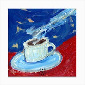 Coffeetime - square red blue white cup coffee kitchen cafe Anton Maliar hand painted Canvas Print