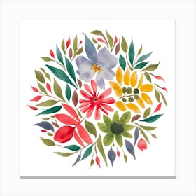 A Watercolor Painting Of Colorful Flowers And Le (4) (1) Out Canvas Print