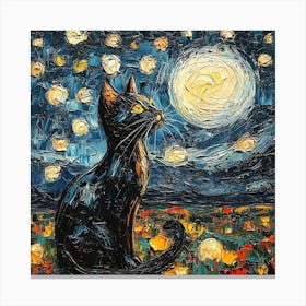 Black Cat Starry Night Leinwandbild