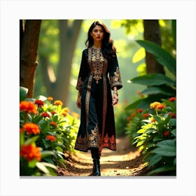 Pakistani Woman Walking In The Forest Stampe su tela