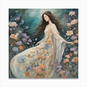 Girl In Flowers Canvas Print