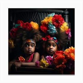 Two Little Girls In Flower Crowns Canvas Print