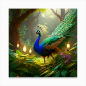 Peacock In The Forest 1 Canvas Print