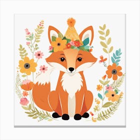 Floral Baby Fox Nursery Illustration (20) 1 Canvas Print
