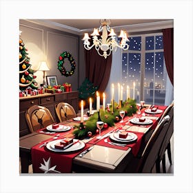 Decorated Christmas Table In Living Room (2) Canvas Print