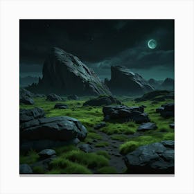 Landscape With Rocks And Moon Canvas Print