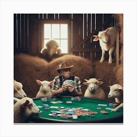 Poker Game With Sheep Canvas Print