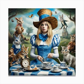 Tea Time Whimsy: Among the Fanciful Felines of Wonderland Series Canvas Print