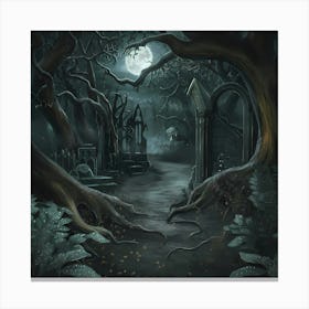 Graveyard At Night Canvas Print