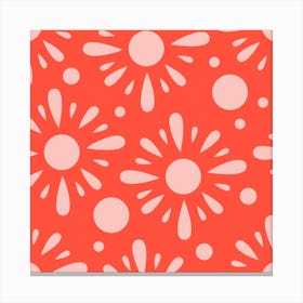 Light Pink Florals On Vibrant Background Square Canvas Print