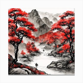 Chinese Landscape Mountains Ink Painting (13) 2 Canvas Print
