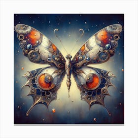 Steampunk Butterfly Over Blue Canvas Print