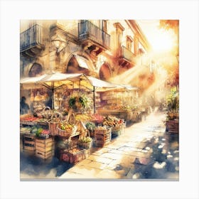 Watercolor Of An Italian Market Canvas Print