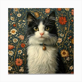 Cat With Flowers Art Canvas Print