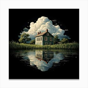 Firefly Black Background, Reflection, Old House, Cloud, Pond, Atmospheric, Serene, Mysterious, Moody (3) Canvas Print