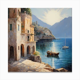 Majestic Murmurs: Watercolour Hues of Positano's Grandeur Canvas Print