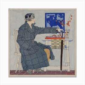 Young Woman Sitting Beside Table Holding Umbrella, Edward Penfield Canvas Print