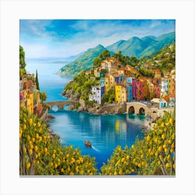 Amalfi View With Lemons Travel Painting Italy (4) 1 Canvas Print