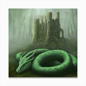 Green Dragon And Castle Canvas Print