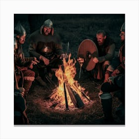 Vikings Around A Campfire 2 Canvas Print