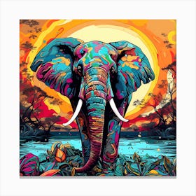 Elephant In The Sunset 7 Canvas Print