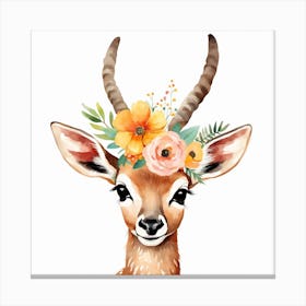 Floral Baby Antelope Nursery Illustration (34) Canvas Print