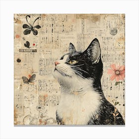 Vintage Cat On Paper 5 Canvas Print