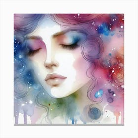 Watercolor Of A Girl With Eyes Canvas Print