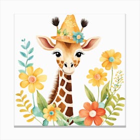 Floral Baby Giraffe Nursery Illustration (9) 1 Canvas Print