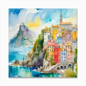 Cinque Terre Watercolor Painting Canvas Print