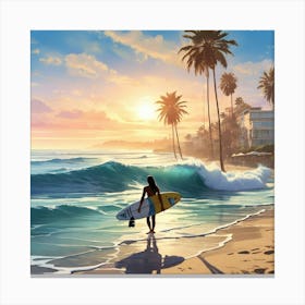 Surfer On The Beach 2 Canvas Print