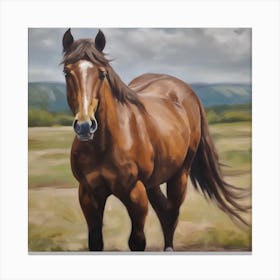 A Brown Hair Horse Looking To Sky For Success Class Focus Oil On Canvas Canvas Print