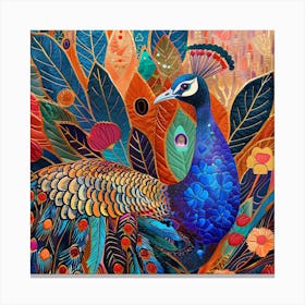 Patchwork Quilted Peacock 1 Canvas Print