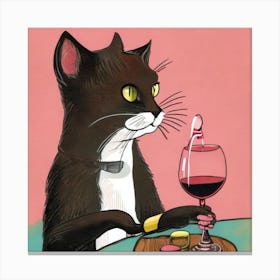 Cat Drinking Wine 2 Canvas Print