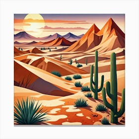 Desert Hills At Sunrise Cubism Style Canvas Print