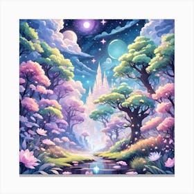 A Fantasy Forest With Twinkling Stars In Pastel Tone Square Composition 411 Canvas Print