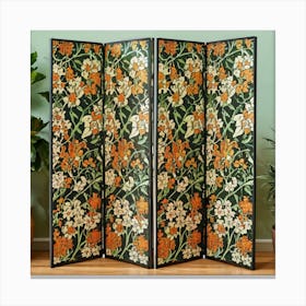 A Floral Design In A Green And Orange Room Divid (3) Canvas Print