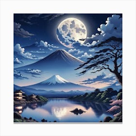 Moonlight Over Japanese Mountains Canvas Print