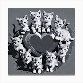 Cute Kittens In A Heart Canvas Print