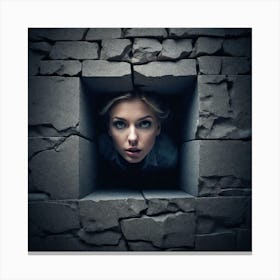 Woman Peeking Out Of A Hole 1 Canvas Print