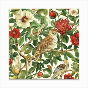 Owls And Flowers Art Canvas Print