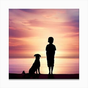 Silhouette Of A Boy And His Dog Canvas Print