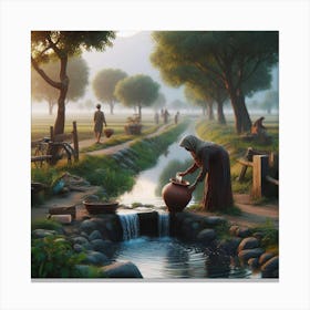 Woman Watering The Garden Canvas Print