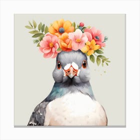 Floral Baby Pigeon Nursery Illustration (15) Canvas Print